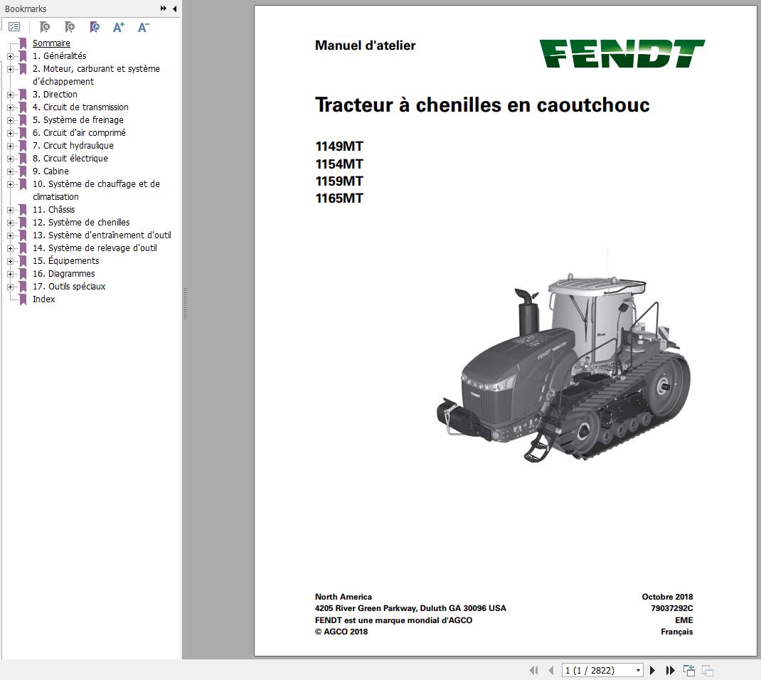 Fendt 1149MT 1154MT 1159MT 1165MT Operators Workshop Manual FR 1