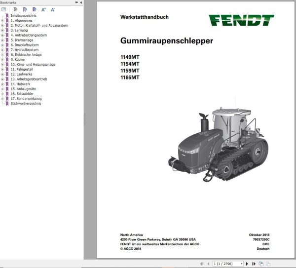 Fendt 1149MT 1154MT 1159MT 1165MT Workshop Manual 79037290C DE