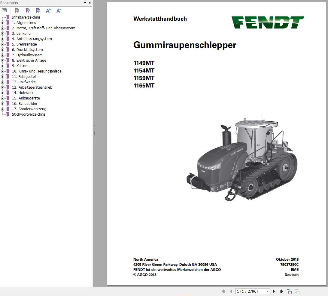 Fendt 1149MT 1154MT 1159MT 1165MT Workshop Manual 79037290C DE