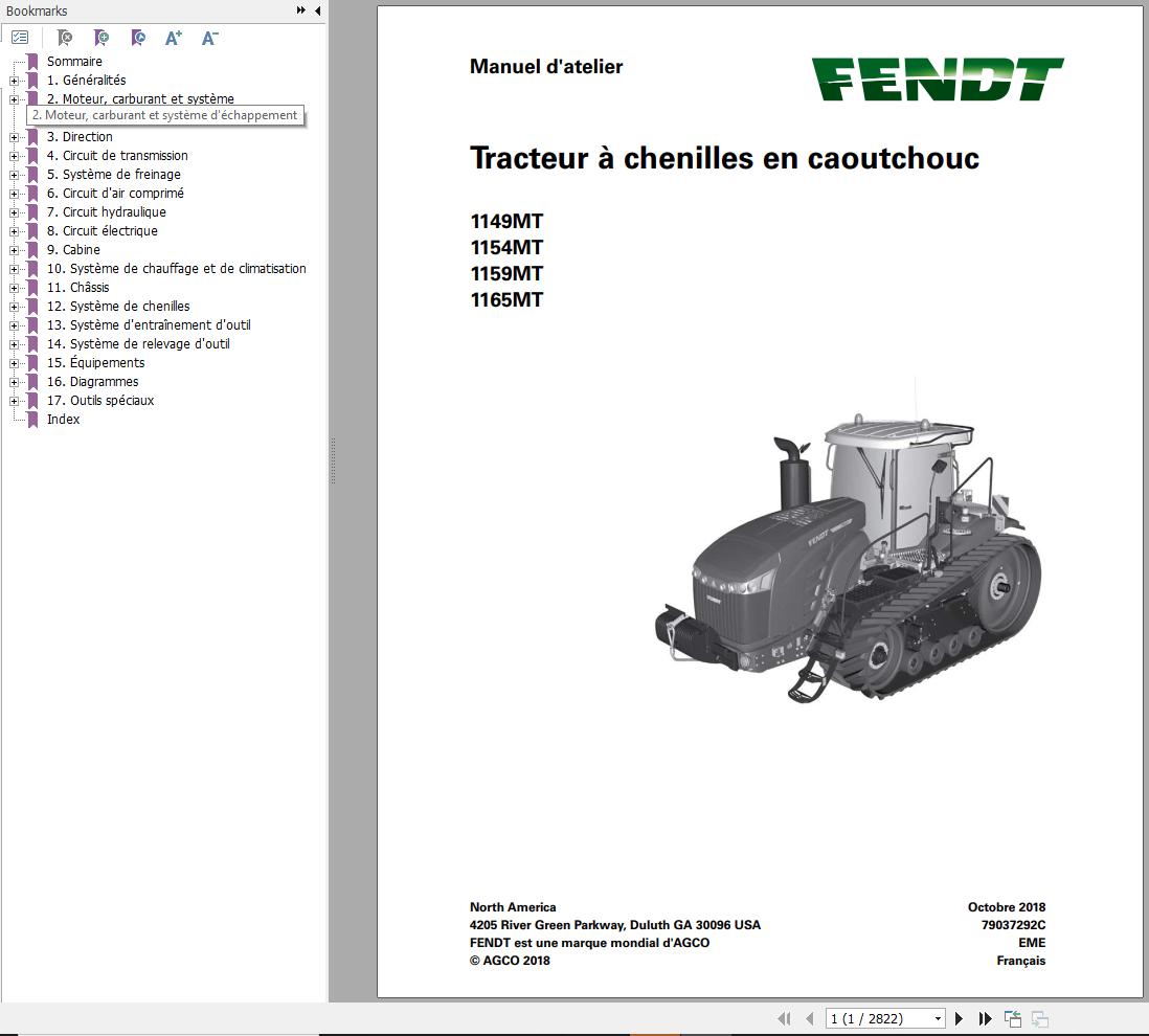 Fendt 1149MT 1154MT 1159MT 1165MT Workshop Manual 79037292C FR