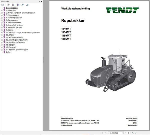Fendt 1149MT 1154MT 1159MT 1165MT Workshop Manual 79037298C NL