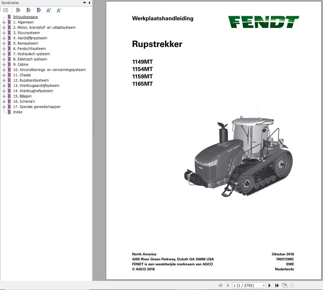 Fendt 1149MT 1154MT 1159MT 1165MT Workshop Manual 79037298C NL
