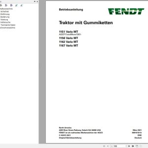 Fendt 1151 1156 1162 1167 Vario MT Operator Manual 609161D1A DE