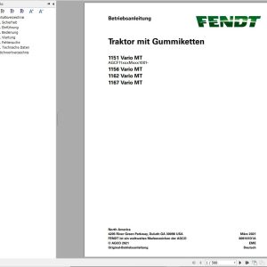 Fendt 1151 1156 1162 1167 Vario MT Operator Workshop Manuals DE 1