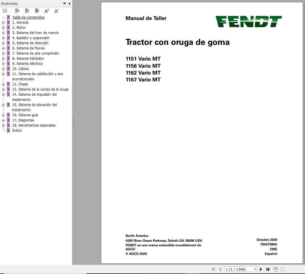 Fendt 1151 1156 1162 1167 Vario MT Operator Workshop Manuals ES 1