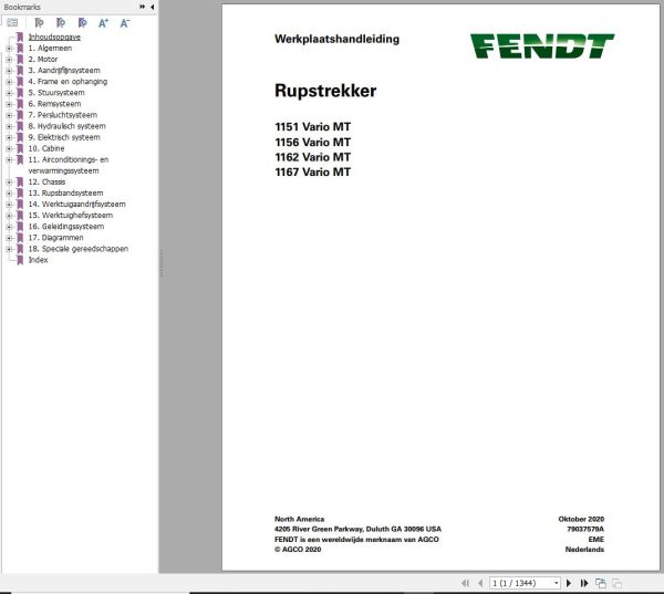Fendt 1151 1156 1162 1167 Vario MT Operator Workshop Manuals NL 1