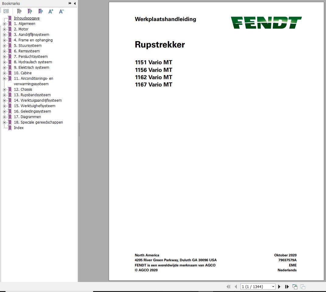 Fendt 1151 1156 1162 1167 Vario MT Operator Workshop Manuals NL 1