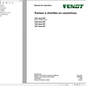 Fendt 1151 1156 1162 1167 Vario MT Operators Manual 609160D1A FR