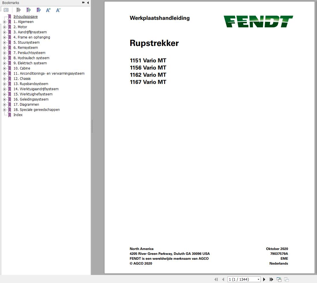 Fendt 1151 1156 1162 1167 Vario MT Workshop Manual 79037579A NL
