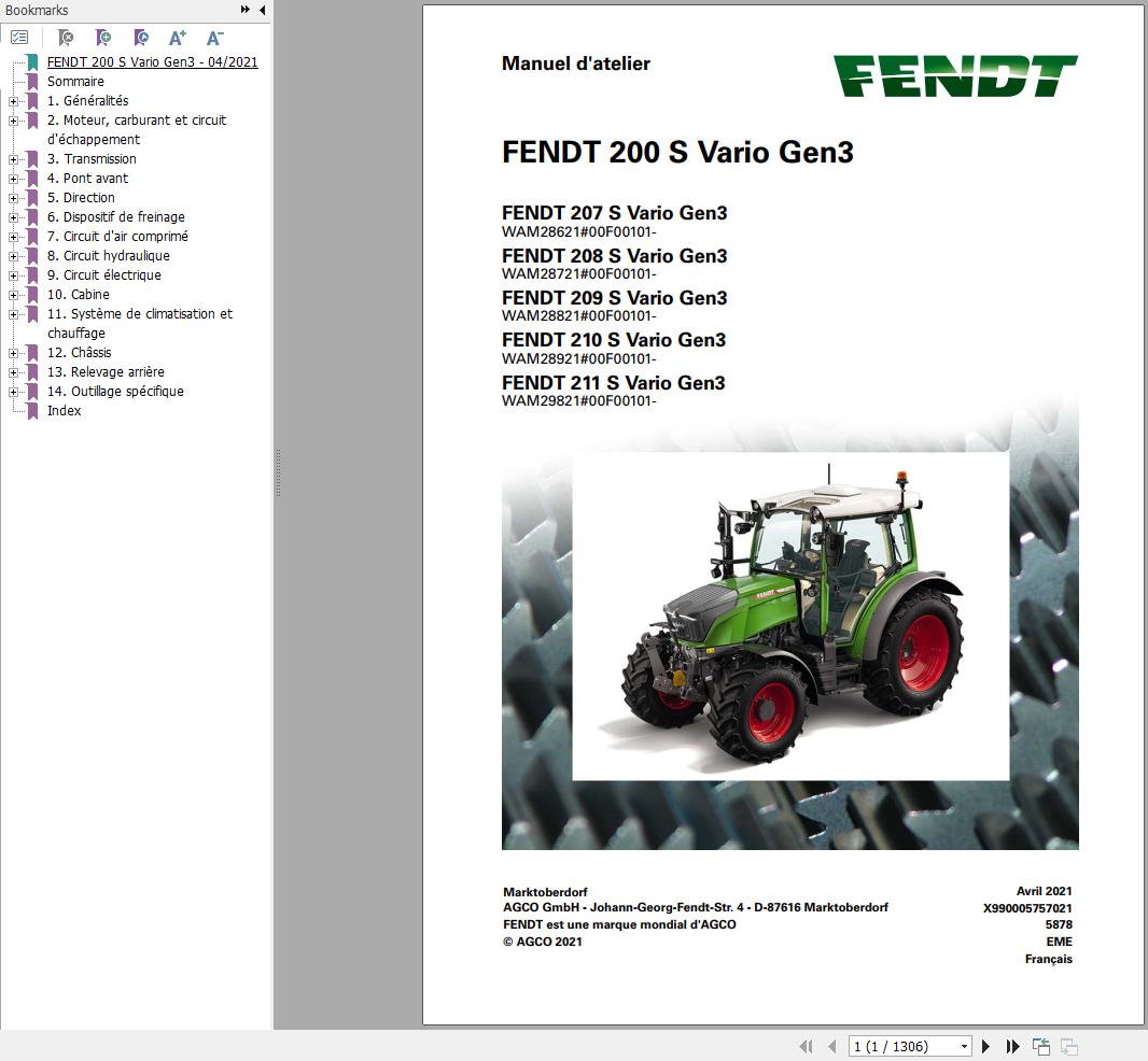 Fendt 207 208 209 210 211 S Vario Gen3 Workshop Manual X990005757021 FR