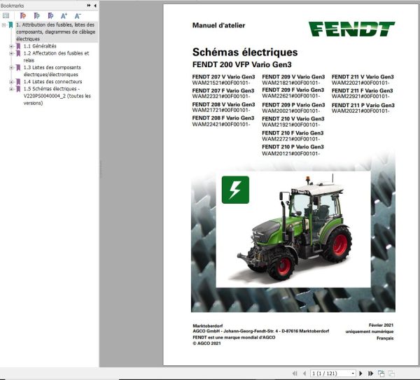 Fendt 207 208 209 210 211 V F P Vario Gen3 Circuit Diagrams FR 2