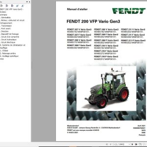 Fendt 207 208 209 210 211 V F P Vario Gen3 Workshop Manual and Diagrams FR 2