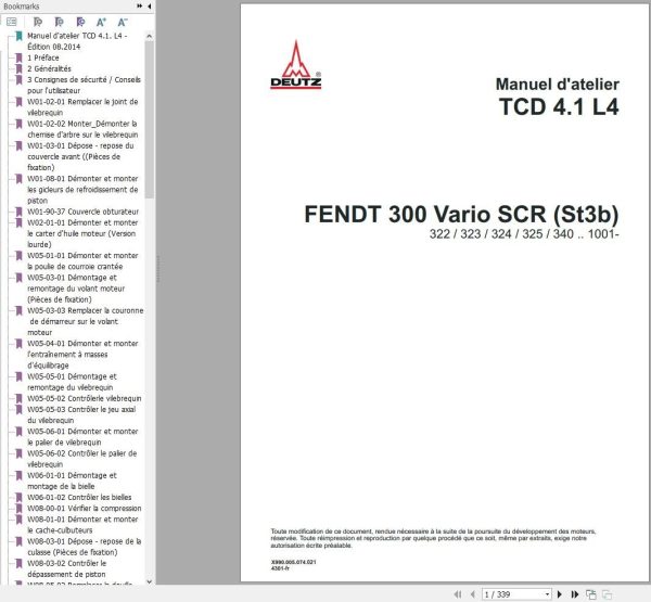 Fendt 300 Vario SCR St3b TCD 4.1 L4 Workshop Manual 4301 FR 1