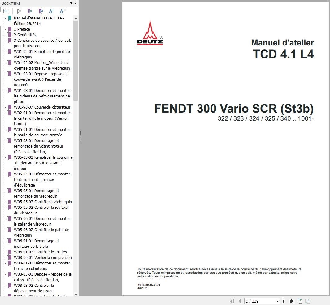 Fendt 300 Vario SCR St3b TCD 4.1 L4 Workshop Manual 4301 FR 1