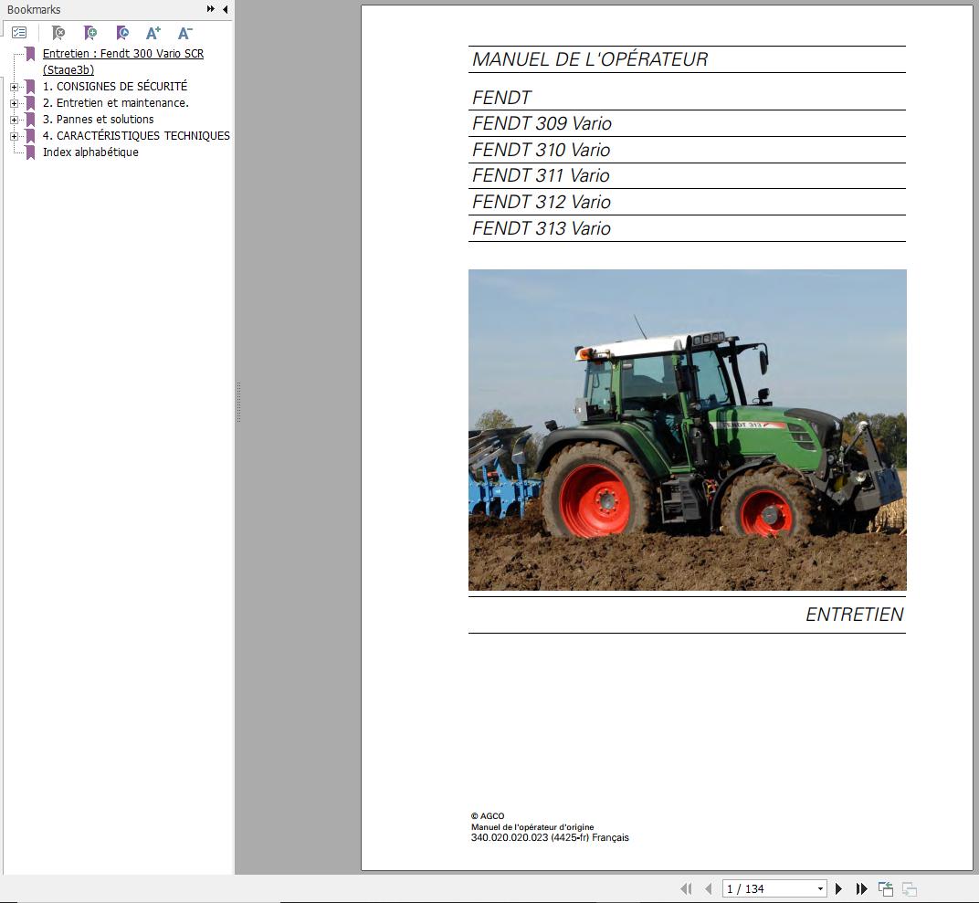 Fendt 309 310 311 312 313 Vario Maintenance Manual 4425 FR