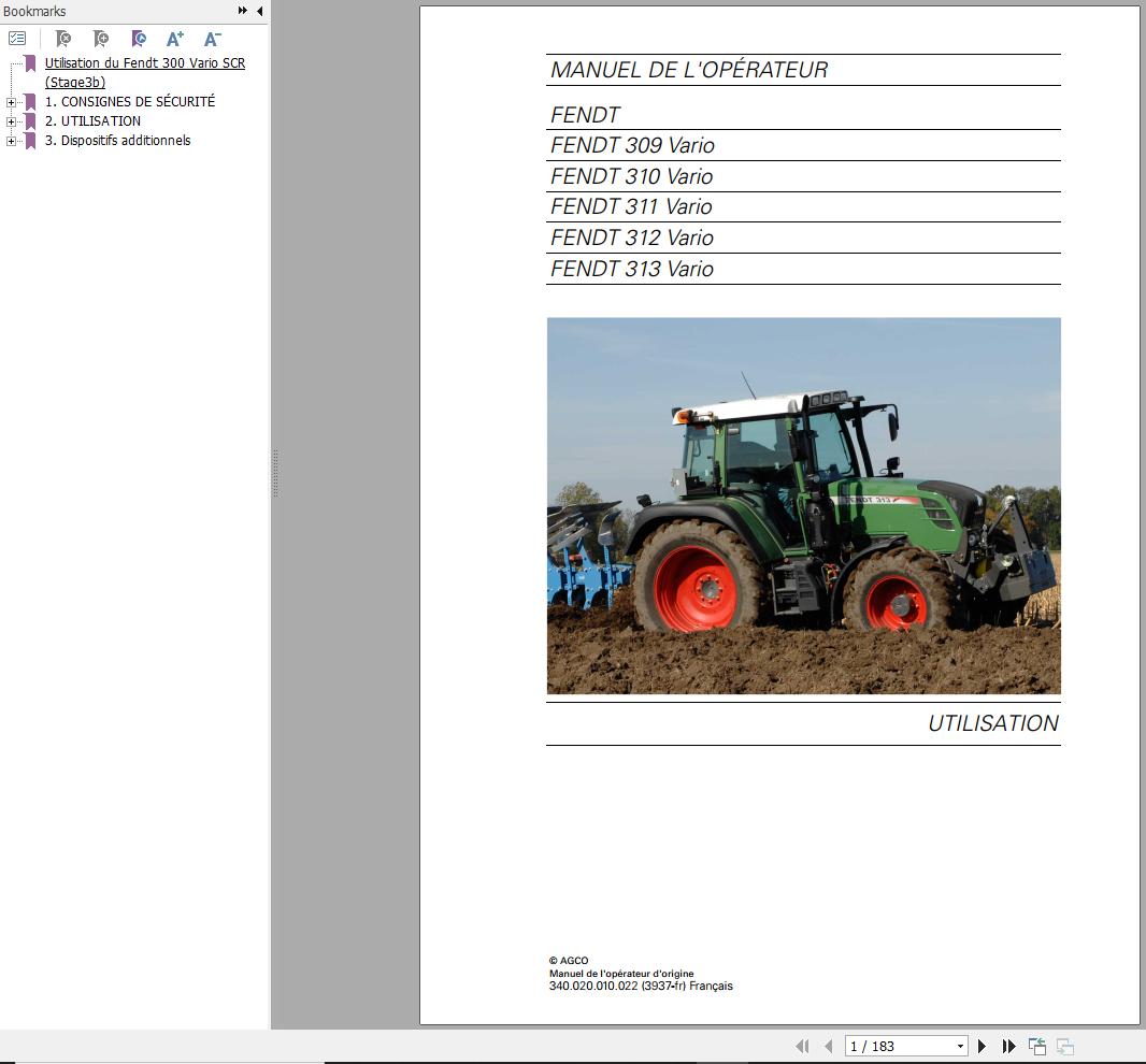 Fendt 309 310 311 312 313 Vario Operator Manual 3937 FR