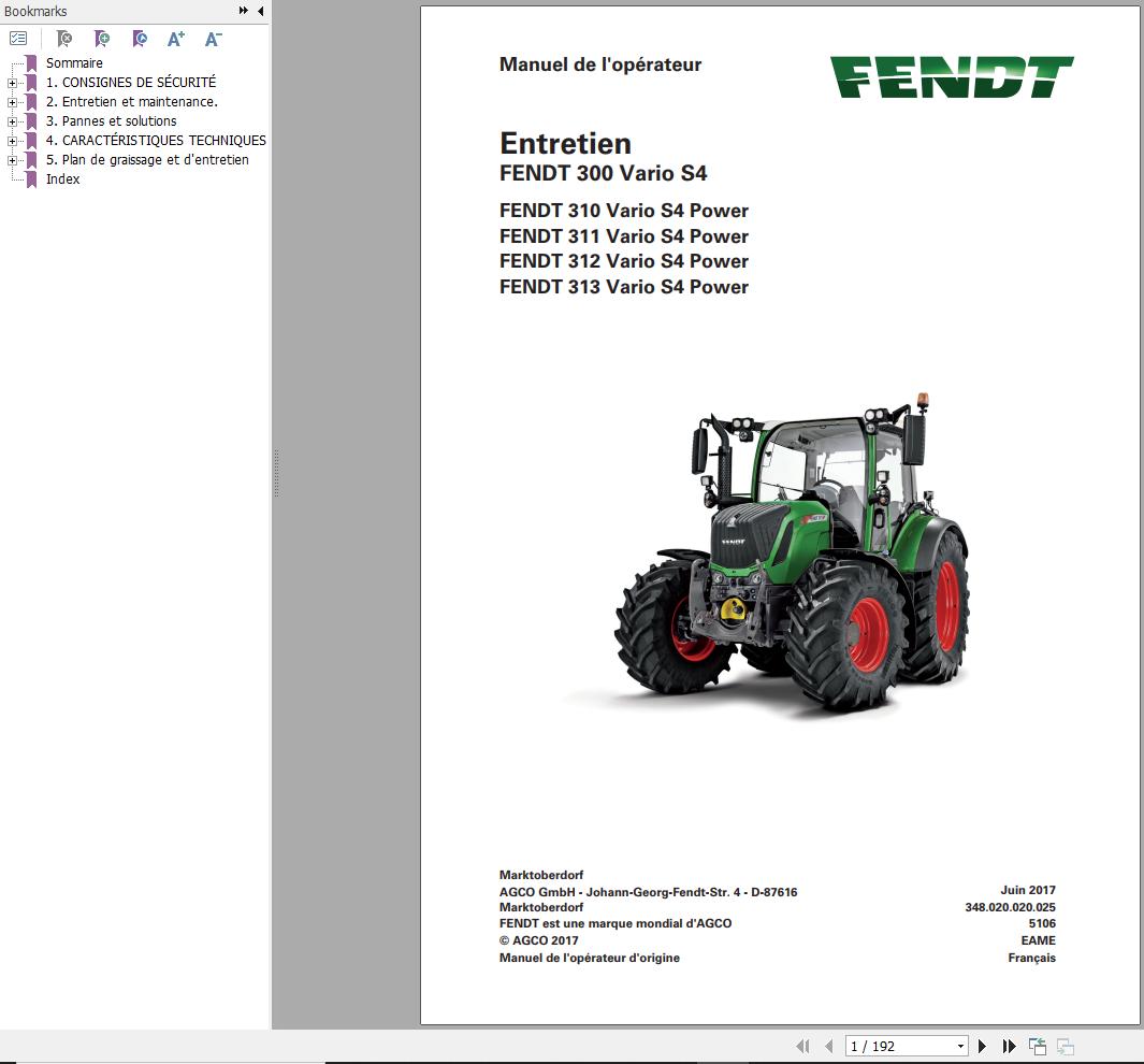 Fendt 310 311 312 313 Vario S4 Power Maintenance Manual 5106 FR