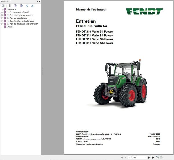 Fendt 310 311 312 313 Vario S4 Power Maintenance Manual 5543 FR 01