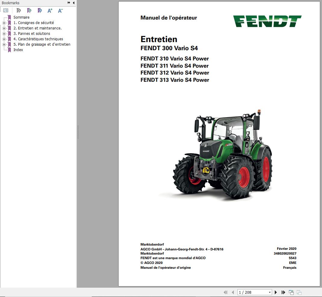Fendt 310 311 312 313 Vario S4 Power Maintenance Manual 5543 FR 01