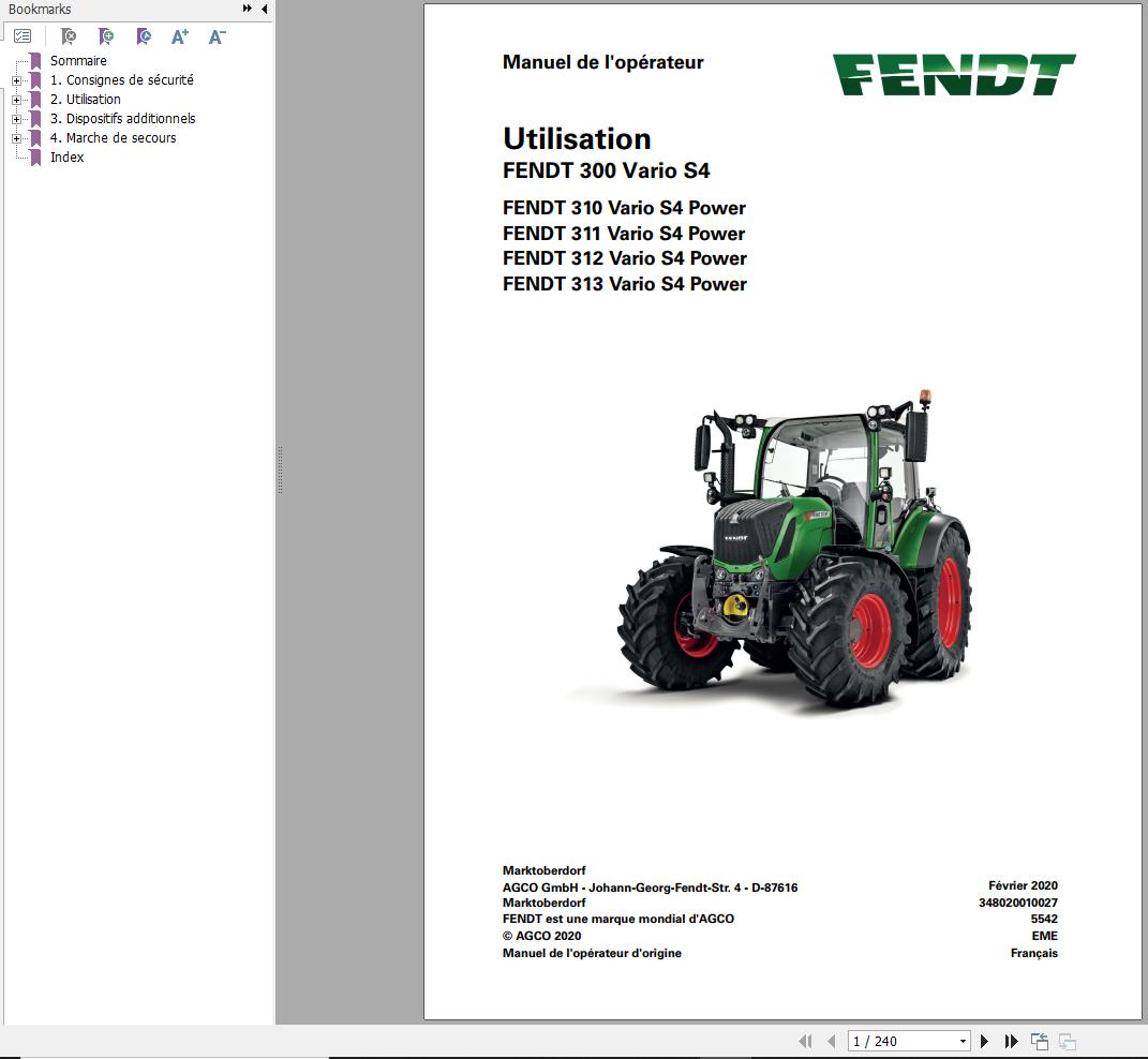 Fendt 310 311 312 313 Vario S4 Power Operating Manual 5542 FR 01