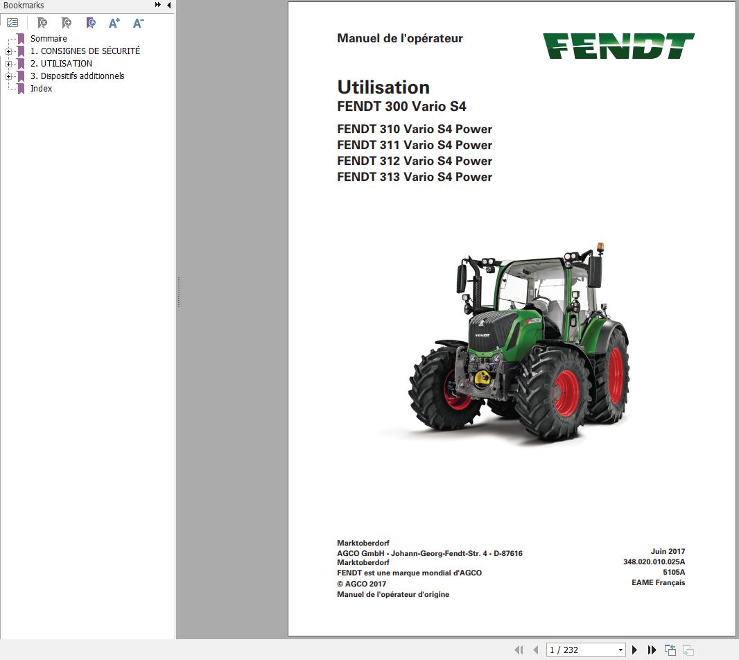 Fendt 310 311 312 313 Vario S4 Power Profi Operator Workshop Manuals and Diagrams FR 2