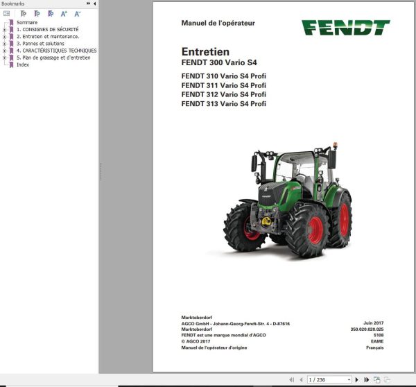 Fendt 310 311 312 313 Vario S4 Profi Maintenance Manual 5108 FR