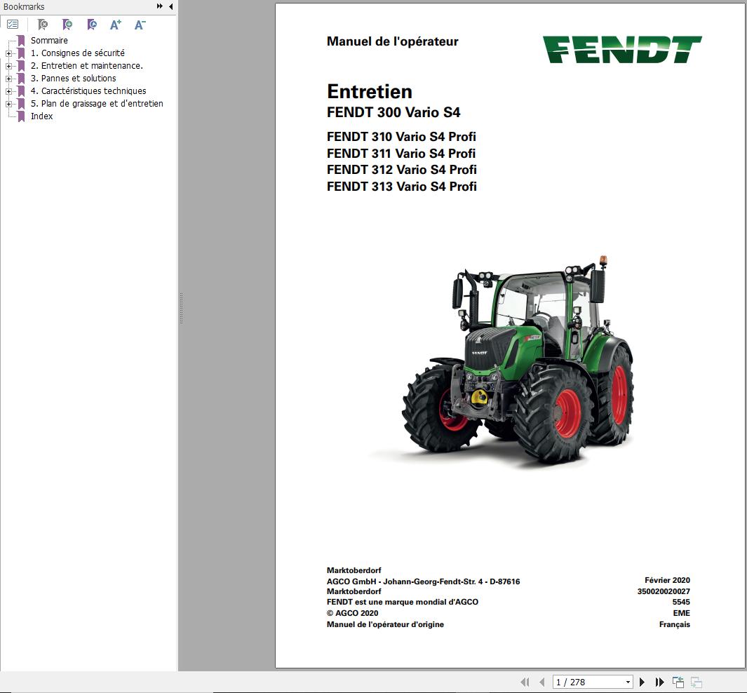 Fendt 310 311 312 313 Vario S4 Profi Maintenance Manual 5545 FR 01