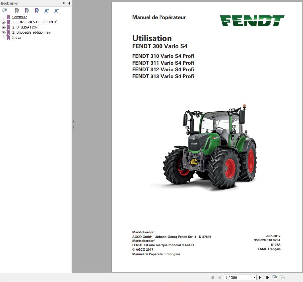 Fendt 310 311 312 313 Vario S4 Profi Operating Manual 5107 FR