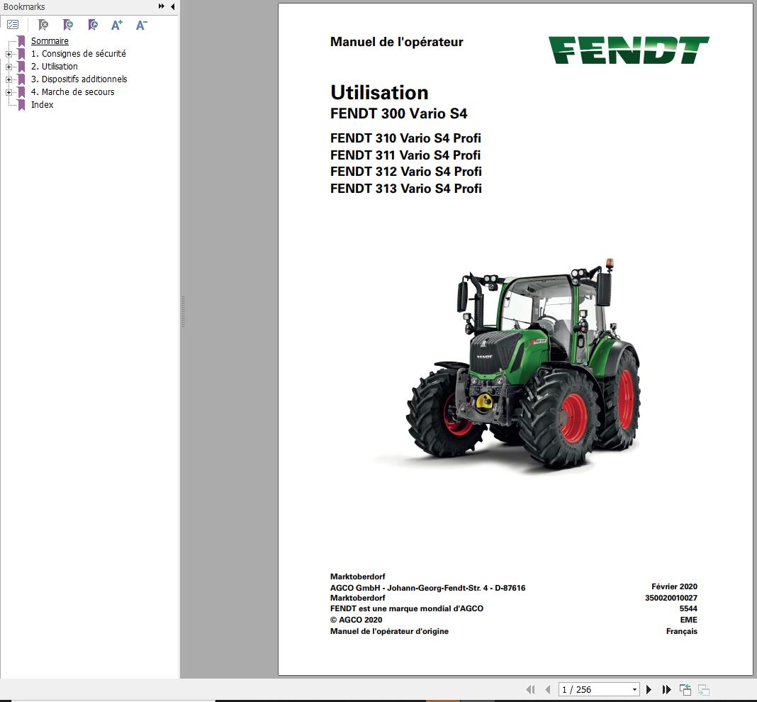 Fendt 310 311 312 313 Vario S4 Profi Operating Manual 5544 FR 01