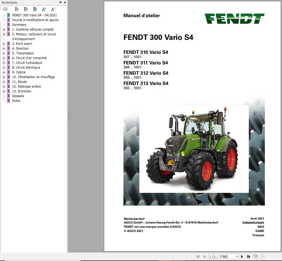 Fendt 310 311 312 313 Vario S4 Workshop Manual 5833 FR