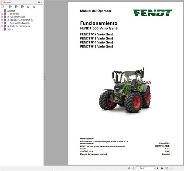 Fendt 512 513 514 516 Vario Gen3 Operating Manual 6211 ES