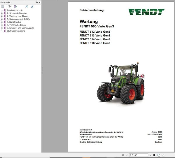 Fendt 512 513 514 516 Vario Gen3 Operator Workshop Manuals and Diagrams DE 2