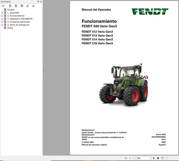 Fendt 512 513 514 516 Vario Gen3 Operator Workshop Manuals and Diagrams ES 1