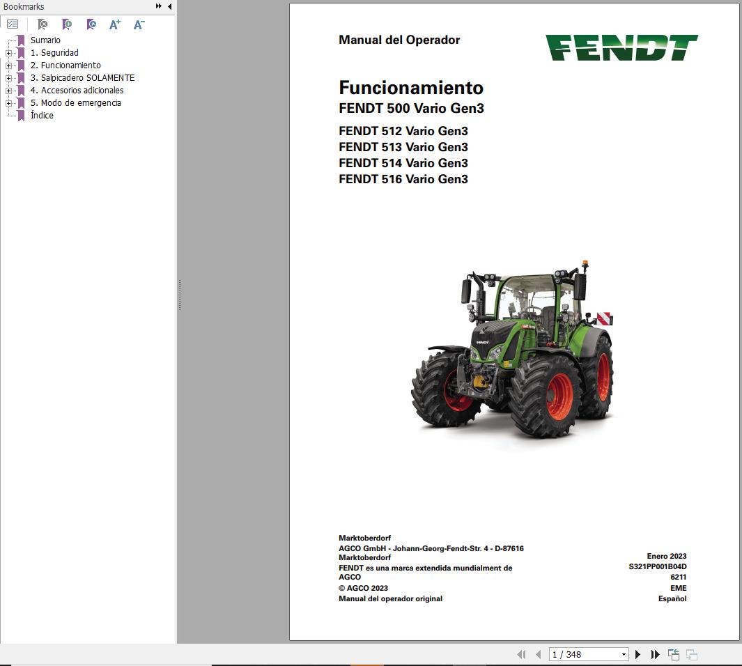 Fendt 512 513 514 516 Vario Gen3 Operator Workshop Manuals and Diagrams ES 1