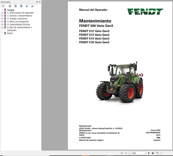 Fendt 512 513 514 516 Vario Gen3 Operator Workshop Manuals and Diagrams ES 2
