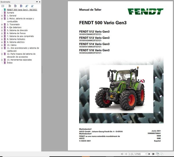 Fendt 512 513 514 516 Vario Gen3 Operator Workshop Manuals and Diagrams ES 3