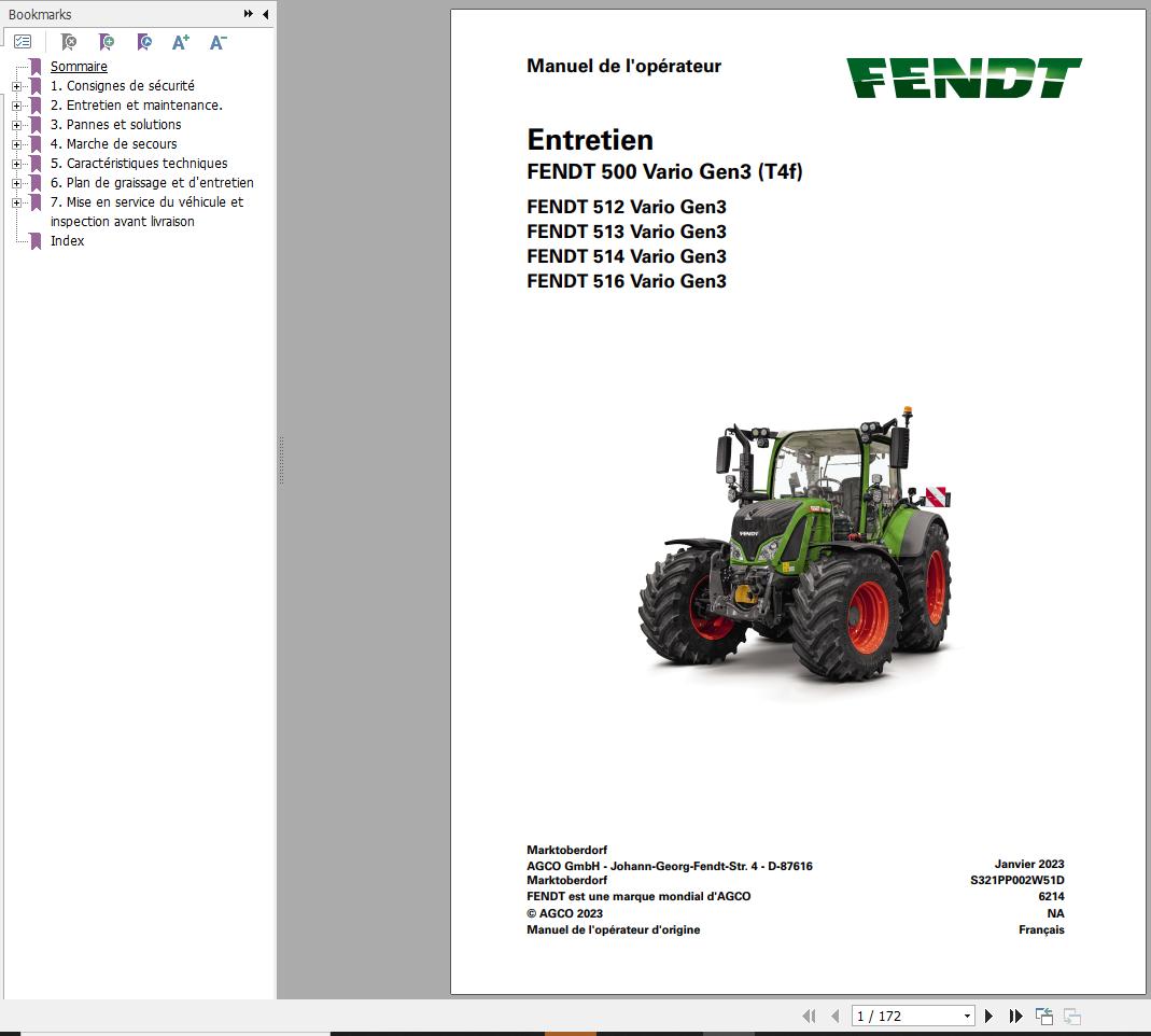 Fendt 512 513 514 516 Vario Gen3 Operator Workshop Manuals and Diagrams FR 1