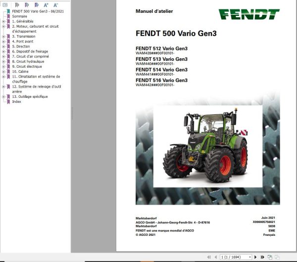 Fendt 512 513 514 516 Vario Gen3 Operator Workshop Manuals and Diagrams FR 3