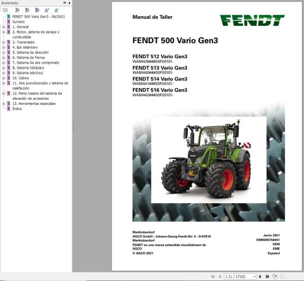 Fendt 512 513 514 516 Vario Gen3 Workshop Manual 5838 ES