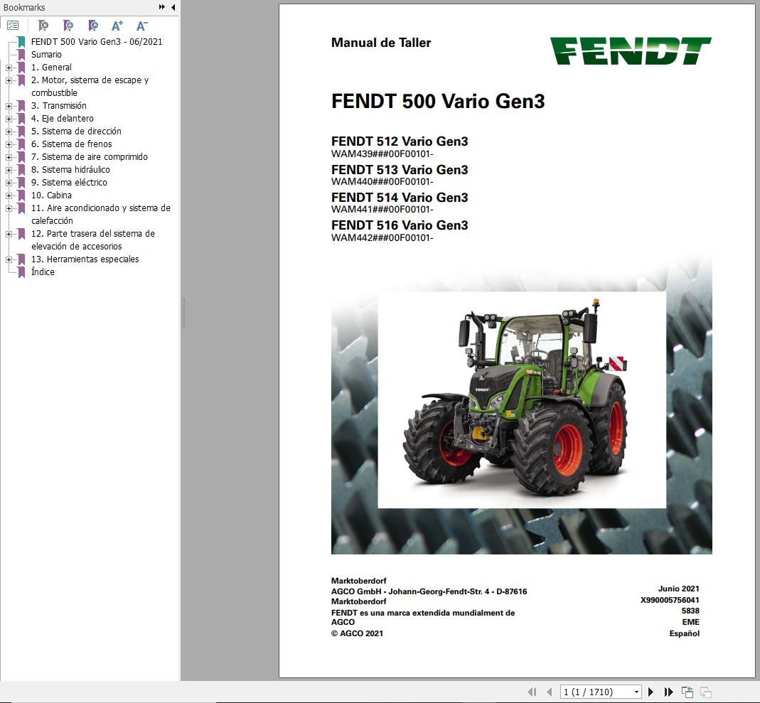 Fendt 512 513 514 516 Vario Gen3 Workshop Manual 5838 ES