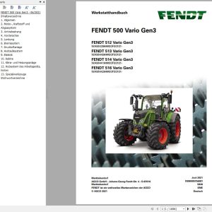 Fendt 512 513 514 516 Vario Gen3 Workshop Manual X990005756001 DE