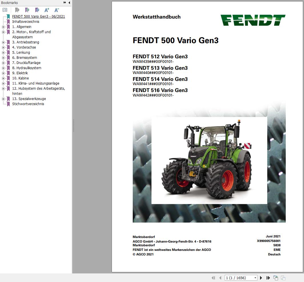 Fendt 512 513 514 516 Vario Gen3 Workshop Manual X990005756001 DE