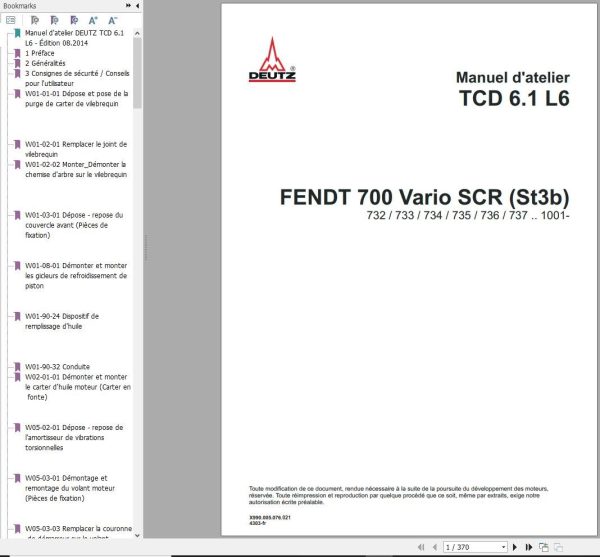 Fendt 700 Vario SCR St3b TCD6.1 L6 Workshop Manual 4303 FR 1