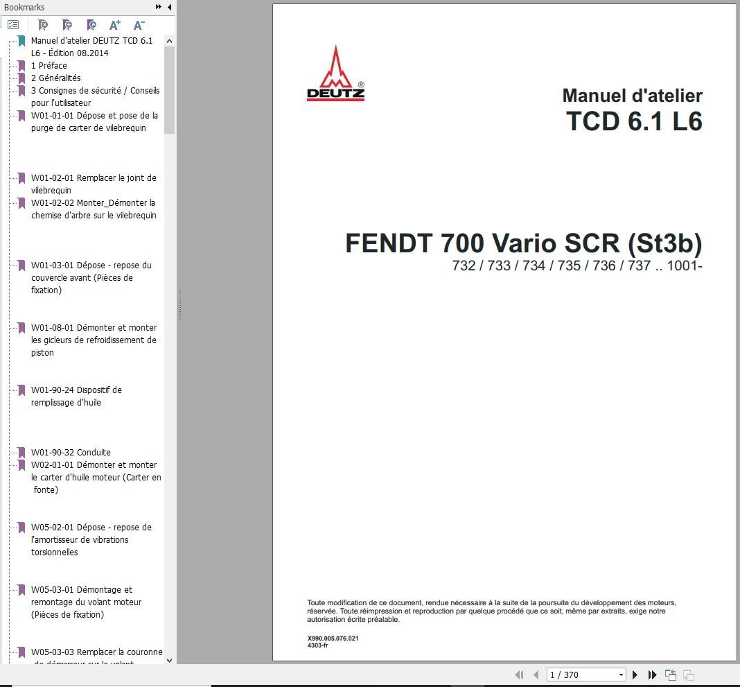 Fendt 700 Vario SCR St3b TCD6.1 L6 Workshop Manual 4303 FR 1