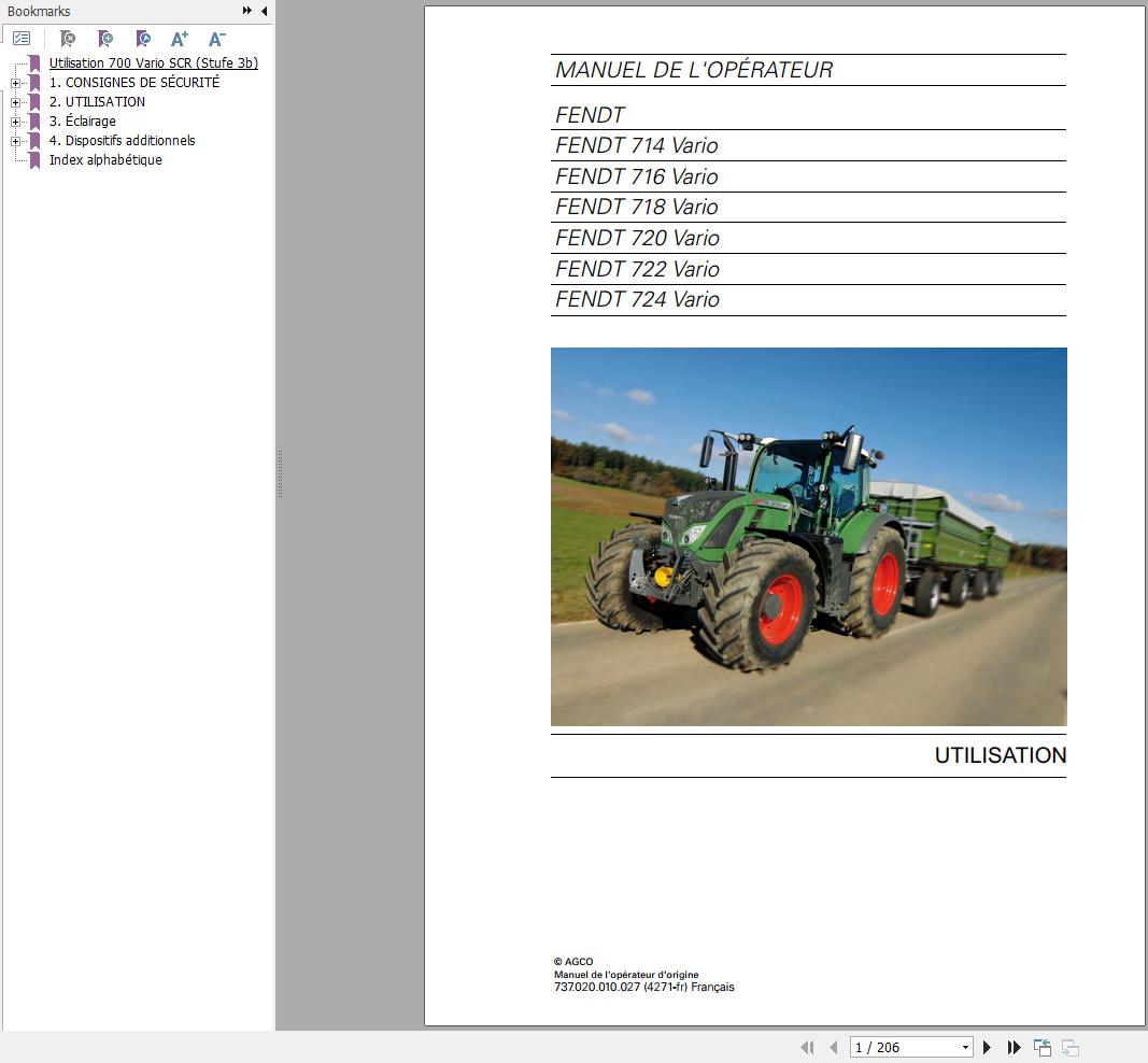 Fendt 714 716 718 720 722 724 Vario Operator Manual 4271 FR