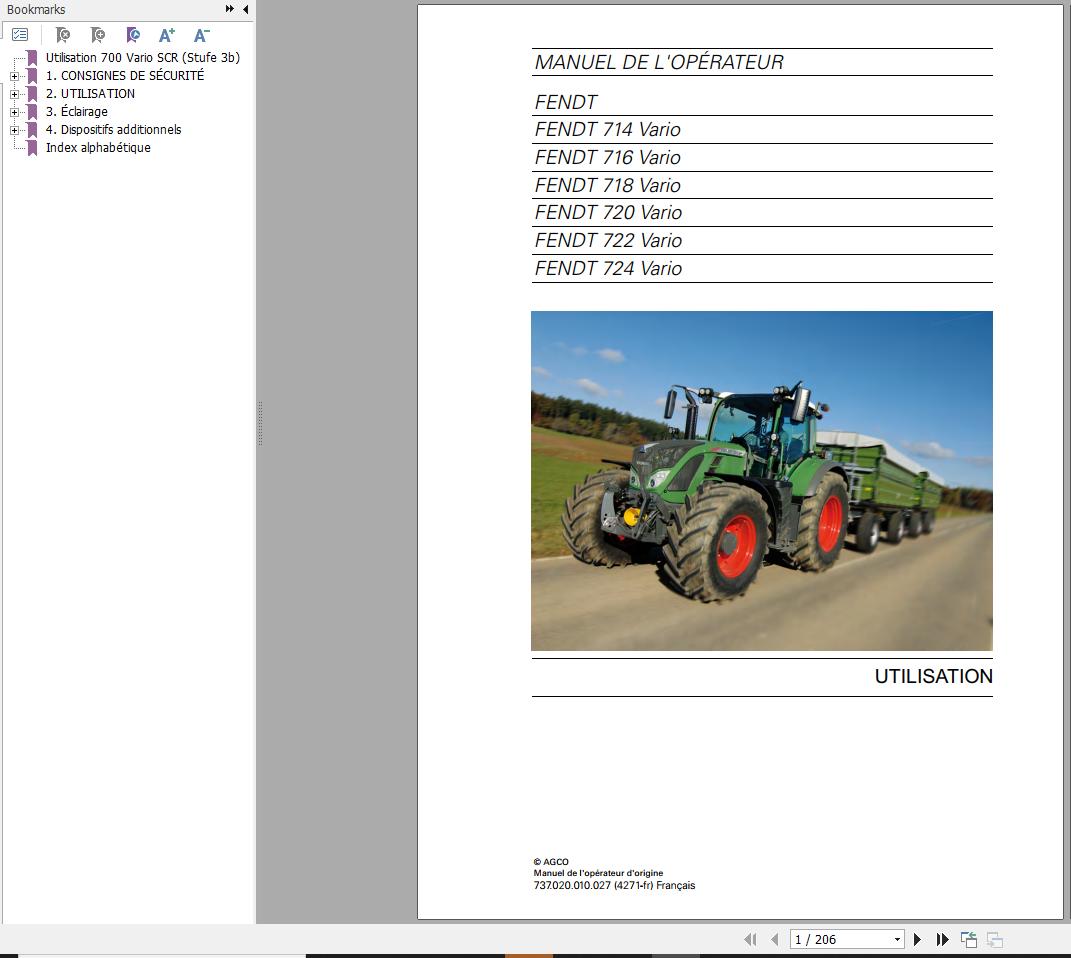 Fendt 714 716 718 720 722 724 Vario Operator Workshop Manuals and Diagrams FR 2