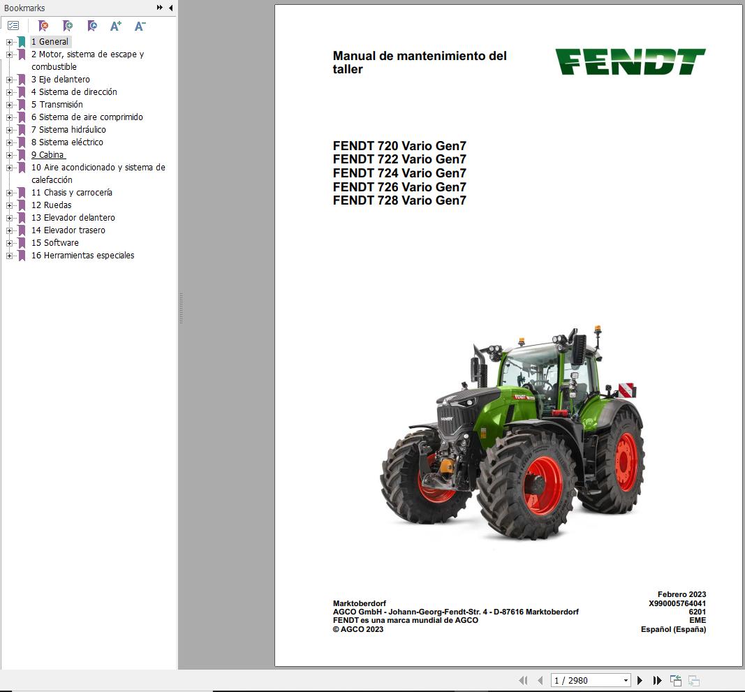 Fendt 720 722 724 726 728 Vario Gen7 Workshop Manual X990005764041 ES