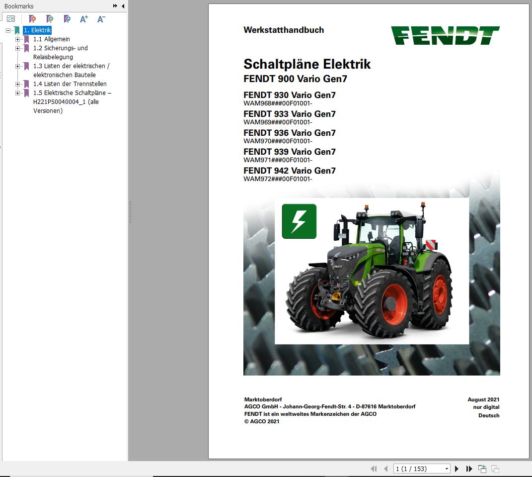 Fendt 930 933 936 939 942 Vario Gen7 Circuit Diagrams DE