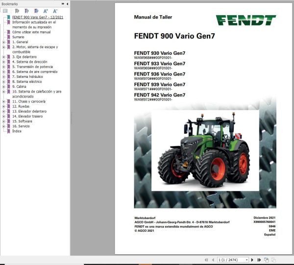 Fendt 930 933 936 939 942 Vario Gen7 Operator Workshop Manuals and Diagrams ES 3