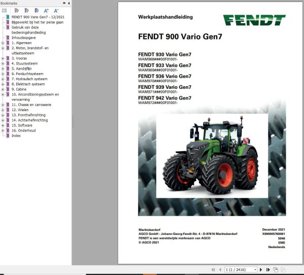 Fendt 930 933 936 939 942 Vario Gen7 Operator Workshop Manuals and Diagrams NL 3